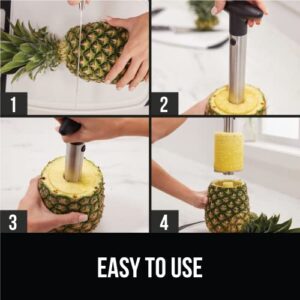 Gorilla Grip Pineapple Corer, Easy to Use BPA Free Peeler, Rust Resistant Reinforced Stainless Steel Sharp Blades, Fruit Slicer Tool, Detachable Handle, Kitchen Essentials, Core Twist Remover, Black