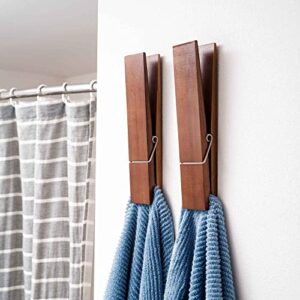 Avocrafts Clothespin Bath Towel Holder, Bathroom Towel Holder, Jumbo Clothespin Towel Hook (2 Pack)