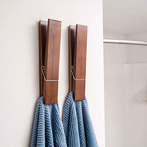 Avocrafts Clothespin Bath Towel Holder, Bathroom Towel Holder, Jumbo Clothespin Towel Hook (2 Pack)