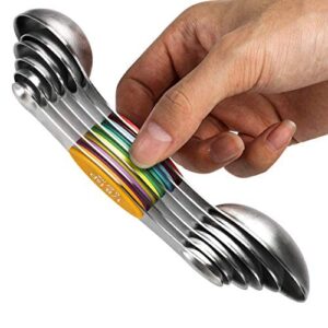 magnetic measuring spoons set of 6 stainless steel dual sided stackable teaspoon for measuring dry and liquid ingredients