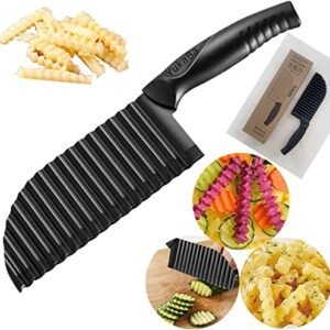 YukaBa Crinkle Potato Cutter 2.9" x 11.8" Stainless Steel Waves French Fries Slicer Handheld Chipper Chopper, Vegetable Salad Chopping Knife Home Kitchen Wavy Blade Cutting Tool, Black (1 Pack)