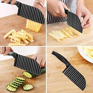 YukaBa Crinkle Potato Cutter 2.9" x 11.8" Stainless Steel Waves French Fries Slicer Handheld Chipper Chopper, Vegetable Salad Chopping Knife Home Kitchen Wavy Blade Cutting Tool, Black (1 Pack)