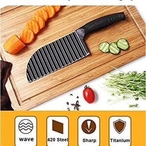 YukaBa Crinkle Potato Cutter 2.9" x 11.8" Stainless Steel Waves French Fries Slicer Handheld Chipper Chopper, Vegetable Salad Chopping Knife Home Kitchen Wavy Blade Cutting Tool, Black (1 Pack)