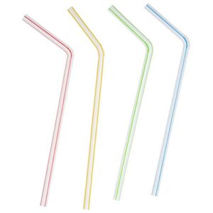 [500 Count] Flexible Disposable Plastic Drinking Straws - 7.75" High - Assorted Colors Striped