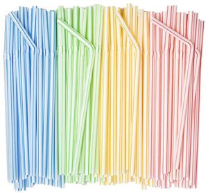 [500 count] flexible disposable plastic drinking straws - 7.75" high - assorted colors striped