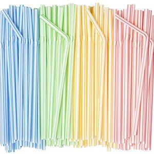 [500 Count] Flexible Disposable Plastic Drinking Straws - 7.75" High - Assorted Colors Striped