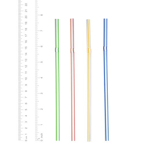 [500 Count] Flexible Disposable Plastic Drinking Straws - 7.75" High - Assorted Colors Striped