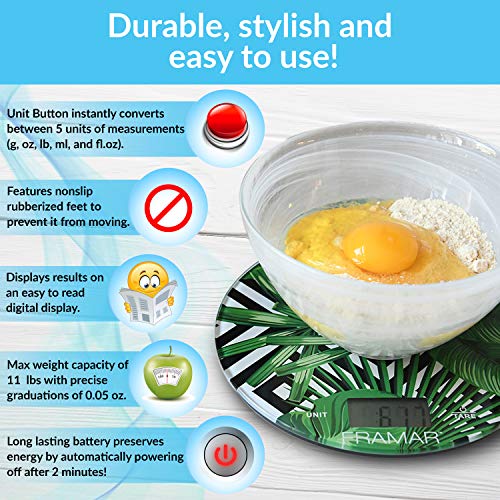 Framar Digital Food Scale and Digital Kitchen Scale, Gram Scale, Weighing Scale, Baking Scale, Small Scale – Elegant Leaf Design