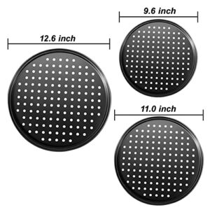 mobzio Baking Steel Pizza Pan with Holes, Round Pizza Pan for Oven, 9 Inch, 11 Inch, 12 Inch Bakeware Pizza Tray, Nonstick Baking Supplies Home Restaurant Kitchen Steel Crisper Pizza Pan Set (3 Pcs)