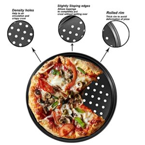 mobzio Baking Steel Pizza Pan with Holes, Round Pizza Pan for Oven, 9 Inch, 11 Inch, 12 Inch Bakeware Pizza Tray, Nonstick Baking Supplies Home Restaurant Kitchen Steel Crisper Pizza Pan Set (3 Pcs)