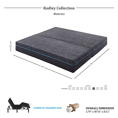 Lexicon Radley 11-Inch Gel Infused Memory Foam Hybrid Mattress, Split King, Gray