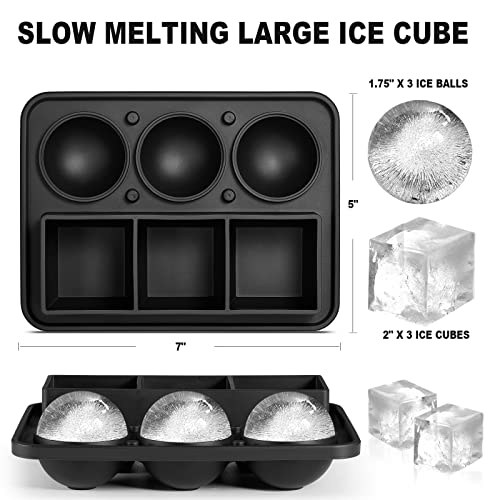 Nax Caki Ice Cube Molds Tray, Large Silicone Whiskey Ice Mold,2-in-1 Round Sphere Ice Ball Maker & Square Ice Trays for Cocktails, Bourbon, Whiskey Gifts for Men from Daughter Wife Son Kids…