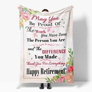 tbuwhzu retirement gifts for women, happy retirement gift blanket, funny retired gifts for coworkers women, goodbye gifts, going away gift for coworkers, coworker leaving gift blanket,60x50in