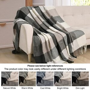David's Home Buffalo Plaid Throw Blanket- Soft and Lightweight Buffalo Check Blanket with Decorative Tassels for Couch Sofa-Outdoor Fringe Lap Throw-Farmhouse Style-50x60 Inches-Black/Brown