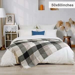 David's Home Buffalo Plaid Throw Blanket- Soft and Lightweight Buffalo Check Blanket with Decorative Tassels for Couch Sofa-Outdoor Fringe Lap Throw-Farmhouse Style-50x60 Inches-Black/Brown