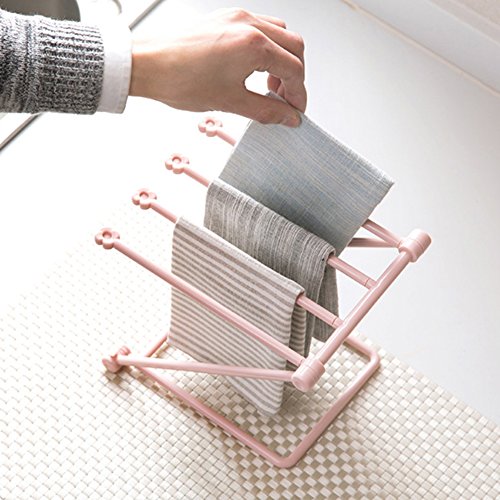 Baost Folding Kitchen Bathroom Towel Rack Desktop Dish Towel Stand Rag Rack Dish Washing Cloth Draining Organizer Towel Shelves Sponge Holder for Kitchen Blue