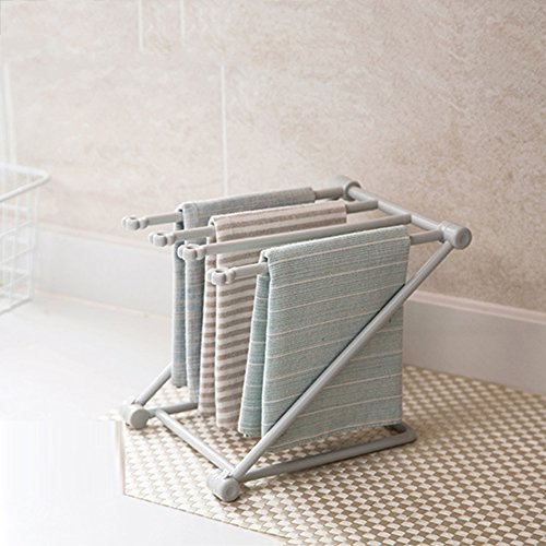 Baost Folding Kitchen Bathroom Towel Rack Desktop Dish Towel Stand Rag Rack Dish Washing Cloth Draining Organizer Towel Shelves Sponge Holder for Kitchen Blue