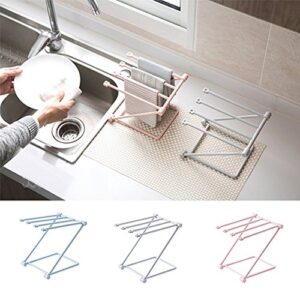 Baost Folding Kitchen Bathroom Towel Rack Desktop Dish Towel Stand Rag Rack Dish Washing Cloth Draining Organizer Towel Shelves Sponge Holder for Kitchen Blue