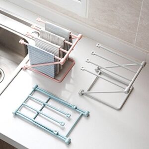 Baost Folding Kitchen Bathroom Towel Rack Desktop Dish Towel Stand Rag Rack Dish Washing Cloth Draining Organizer Towel Shelves Sponge Holder for Kitchen Blue