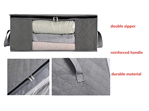 MANZOO Storage Bag Organizer Clothes Containers with Reinforced Handle for Comforters, Blankets, Bedding, Foldable Sturdy Zipper, Clear Window, 3 PC Pack,Grey, 3PC (MZ-3P-30)