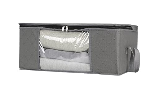 MANZOO Storage Bag Organizer Clothes Containers with Reinforced Handle for Comforters, Blankets, Bedding, Foldable Sturdy Zipper, Clear Window, 3 PC Pack,Grey, 3PC (MZ-3P-30)