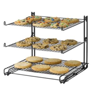 nifty 3-tier cooling rack – non-stick coating, wire mesh design, dishwasher safe, collapsible kitchen countertop organizer, use for baking cookies, cakes, pies