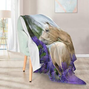 Blueangle Beautiful Palomino Horse Print Velvet Blanket Throw Size Luxury Bed Blanket Lightweight Fuzzy Soft Blanket Microfiber, 50 x 60 Inches