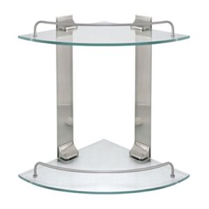 modona double corner glass shelf with rail – satin nickel – 5 year warrantee