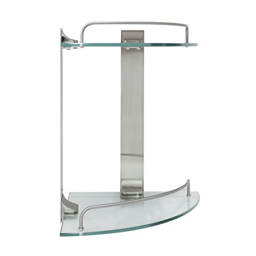 MODONA Double Corner Glass Shelf with Rail – Satin Nickel – 5 Year Warrantee