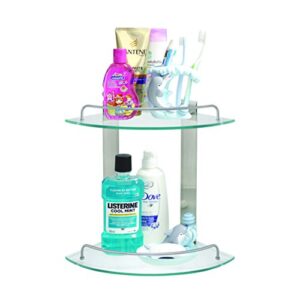 MODONA Double Corner Glass Shelf with Rail – Satin Nickel – 5 Year Warrantee