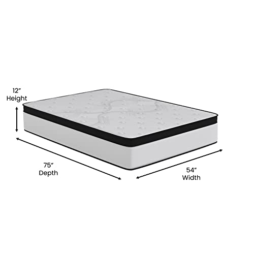 Merrick Lane Hulen 12 Inch Extra Firm Full Hybrid Pocket Spring & CertiPUR-US Certified Foam Mattress in a Box