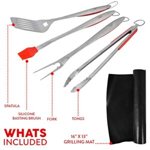 Kaluns Grill Set, Heavy Duty Thick Stainless Steel Grilling Utensils 5 Piece Grilling Set, Tong, Fork, Spatula, Basting Brush Extra Long Grill Accessories