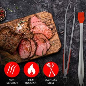 Kaluns Grill Set, Heavy Duty Thick Stainless Steel Grilling Utensils 5 Piece Grilling Set, Tong, Fork, Spatula, Basting Brush Extra Long Grill Accessories