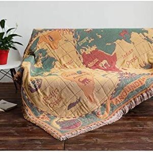 MayNest World Map Throw Blanket Reversible Hippie Bohemian Vintage Yellow Red Knitted Large Fringed Cotton Woven Tapestry Colorful Boho Fantasy Rug Sofa Loveseat Chair Recliner Couch Cover (S: 51x71)