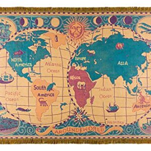 MayNest World Map Throw Blanket Reversible Hippie Bohemian Vintage Yellow Red Knitted Large Fringed Cotton Woven Tapestry Colorful Boho Fantasy Rug Sofa Loveseat Chair Recliner Couch Cover (S: 51x71)