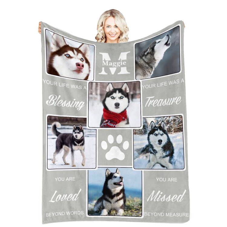 SIMIEEK Personalized Dog Photo Blanket with Name Custom Pet Picture Blankets Throws Customized Pet Photo Collage Blanket for Adults Kids, 30 to 80 Inches