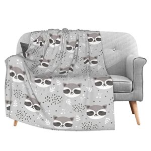 fehuew cute raccoon doodle gray flannel fleece throw blanket 50x60 inch living room/bedroom/sofa couch warm soft bed blanket for kids adults