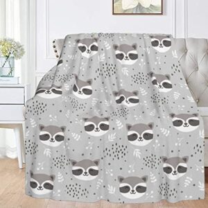 FeHuew Cute Raccoon Doodle Gray Flannel Fleece Throw Blanket 50x60 inch Living Room/Bedroom/Sofa Couch Warm Soft Bed Blanket for Kids Adults