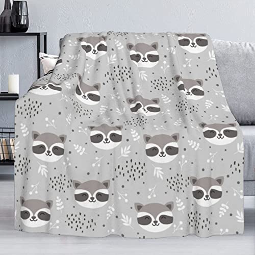 FeHuew Cute Raccoon Doodle Gray Flannel Fleece Throw Blanket 50x60 inch Living Room/Bedroom/Sofa Couch Warm Soft Bed Blanket for Kids Adults