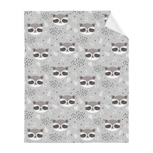 FeHuew Cute Raccoon Doodle Gray Flannel Fleece Throw Blanket 50x60 inch Living Room/Bedroom/Sofa Couch Warm Soft Bed Blanket for Kids Adults