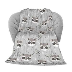 FeHuew Cute Raccoon Doodle Gray Flannel Fleece Throw Blanket 50x60 inch Living Room/Bedroom/Sofa Couch Warm Soft Bed Blanket for Kids Adults