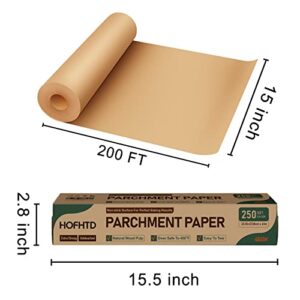 Parchment Paper for Baking, 15 in x 200 ft Air Fryer Disposable Paper Liner, Non-Stick Unbleached Parchment Paper Roll, HOFHTD Baking Paper Roll for Grilling, Steaming, Pans, Oven