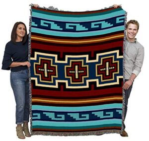pure country weavers sarkoy turquoise blanket - southwest native american inspired - gift tapestry throw woven from cotton - made in the usa (72x54)