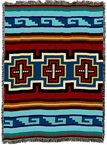 Pure Country Weavers Sarkoy Turquoise Blanket - Southwest Native American Inspired - Gift Tapestry Throw Woven from Cotton - Made in The USA (72x54)