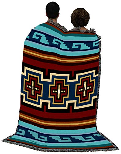 Pure Country Weavers Sarkoy Turquoise Blanket - Southwest Native American Inspired - Gift Tapestry Throw Woven from Cotton - Made in The USA (72x54)