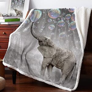 Prironde Elephant Sherpa Fleece Throw Blanket for Bed Couch Blowing Bubbles Fantasy Decor Reversible Sherpa Plush Blankets,Soft Cozy Throws for Women Adults Teens Kids 39" Wx49 L