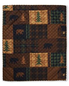 donna sharp throw blanket - brown bear cabin lodge decorative throw blanket with square patchwork