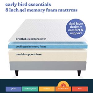 EARLY BIRD Essentials 8 Inch Gel Memory Foam Mattress, Twin, Dual Layer Comfort