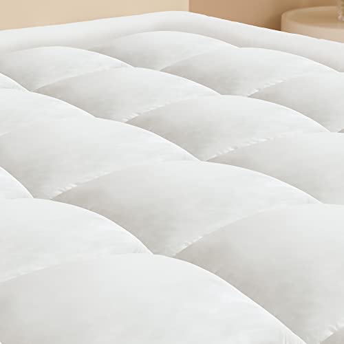 Choc Chick Full Size Mattress Topper,Extra Thick Cooling Soft Bed Mattress Toppers,Fluffy Breathable 1200-Gsm Pillow Top Protector with 8-21 Inches Deep Pocket,White