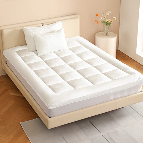 Choc Chick Full Size Mattress Topper,Extra Thick Cooling Soft Bed Mattress Toppers,Fluffy Breathable 1200-Gsm Pillow Top Protector with 8-21 Inches Deep Pocket,White